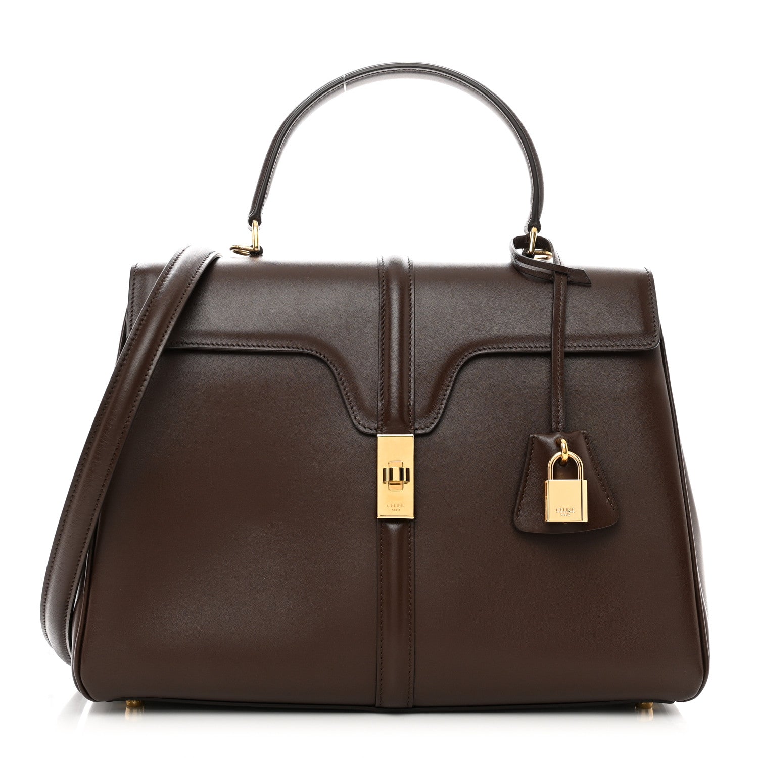 Celine Satinated Calfskin Medium 16 Top Handle Bag Brown 1 of 13