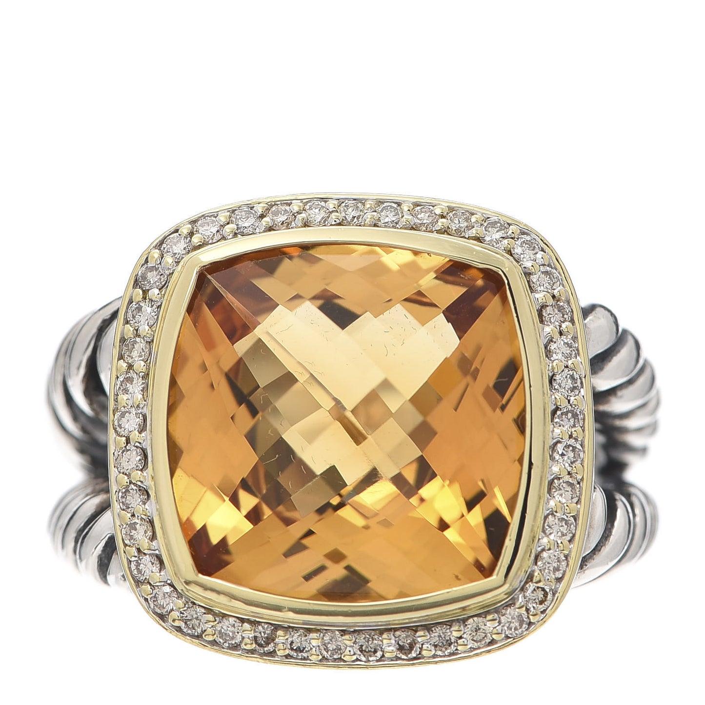 Sterling Silver 18K Yellow Gold Diamond Citrine 14mm Albion Ring 62 10