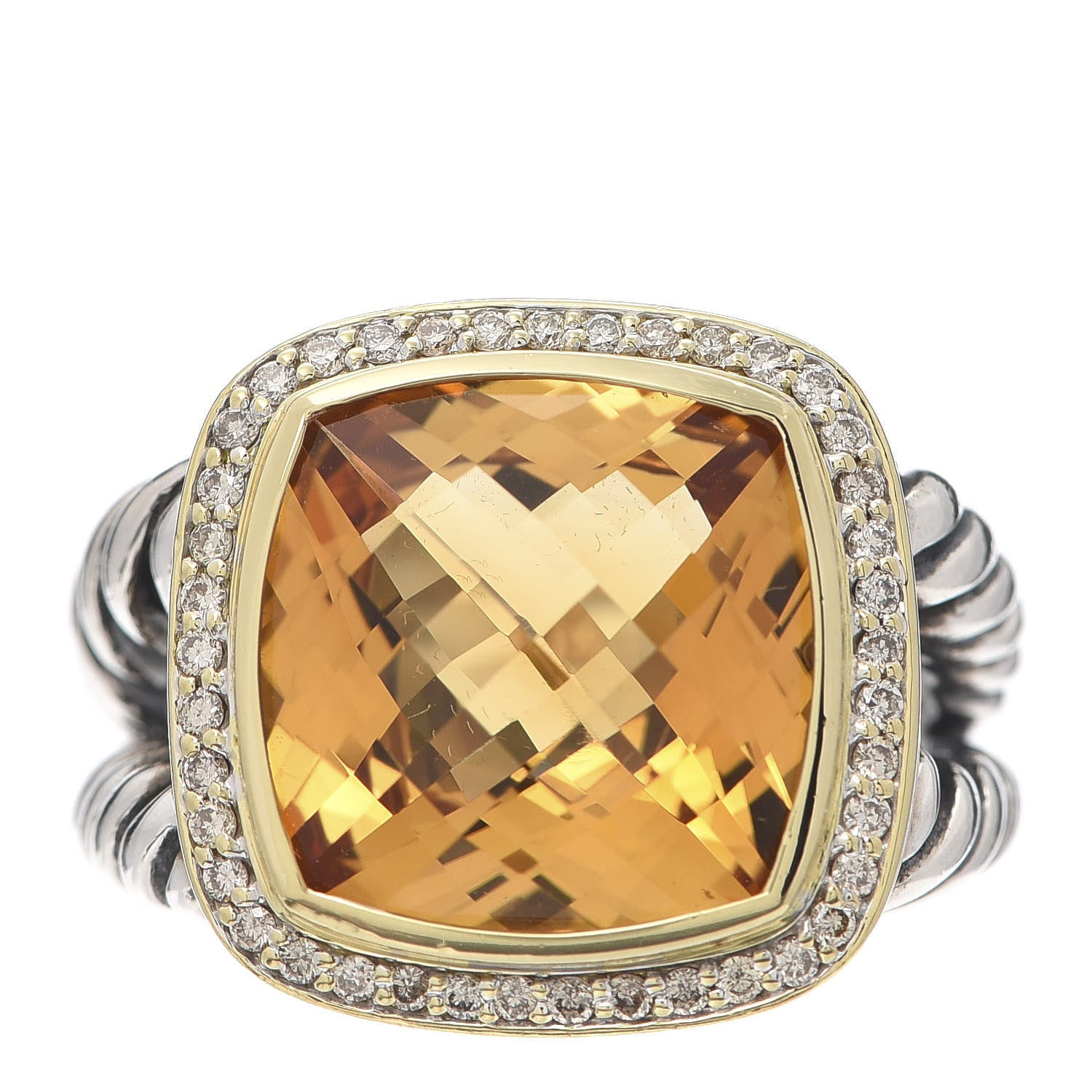 David Yurman Sterling Silver 18K Yellow Gold Diamond Citrine 14mm Albion Ring 62 10 1 of 5