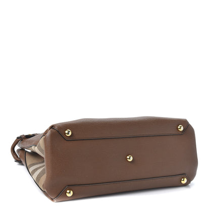Burberry Grainy Calfskin House Check Medium Banner Tote Tan 3 of 10