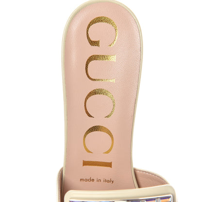 Gucci Malaga Kid Crystal Square G Madelyn Mules 38 Vintage White 9 of 12