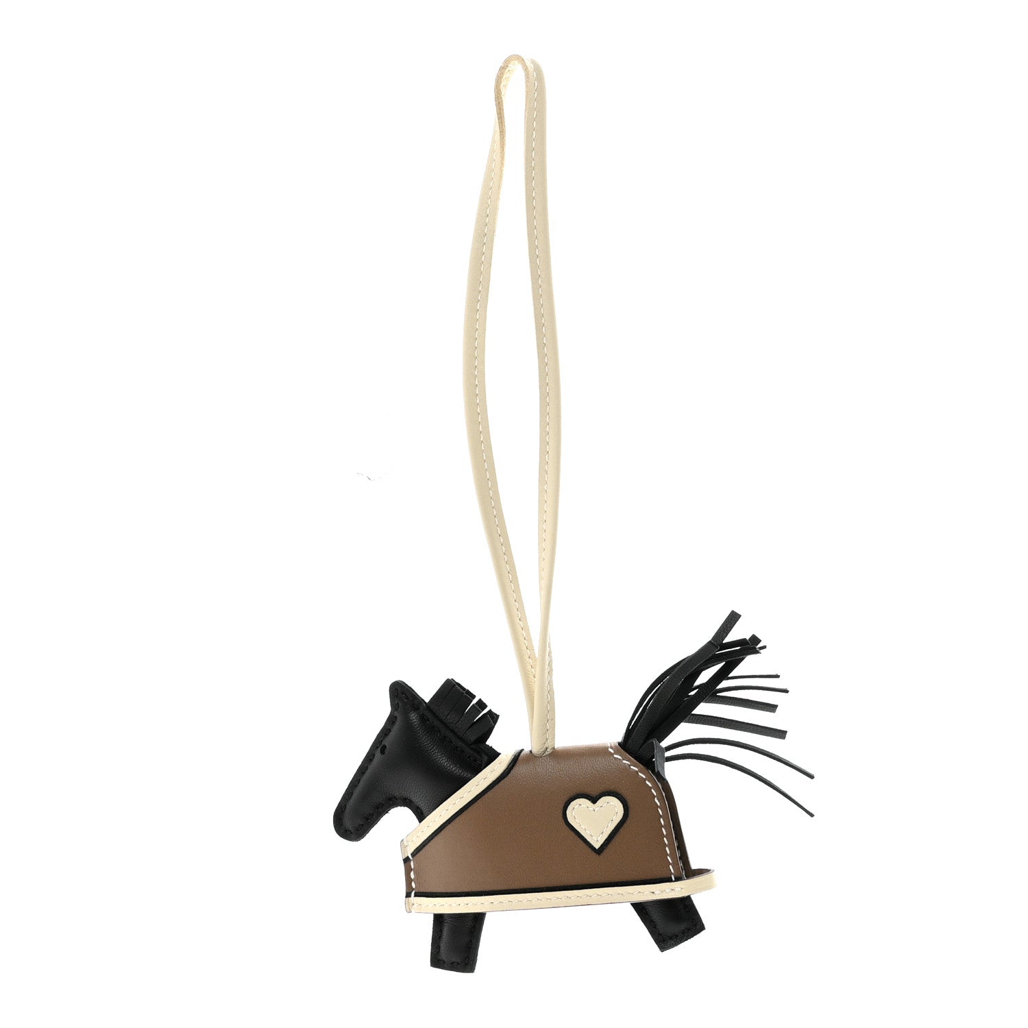 Hermes Milo Lambskin Grigri Rodeo Robeo Coeur Bag Charm PM Black Craie Etoupe 1 of 10