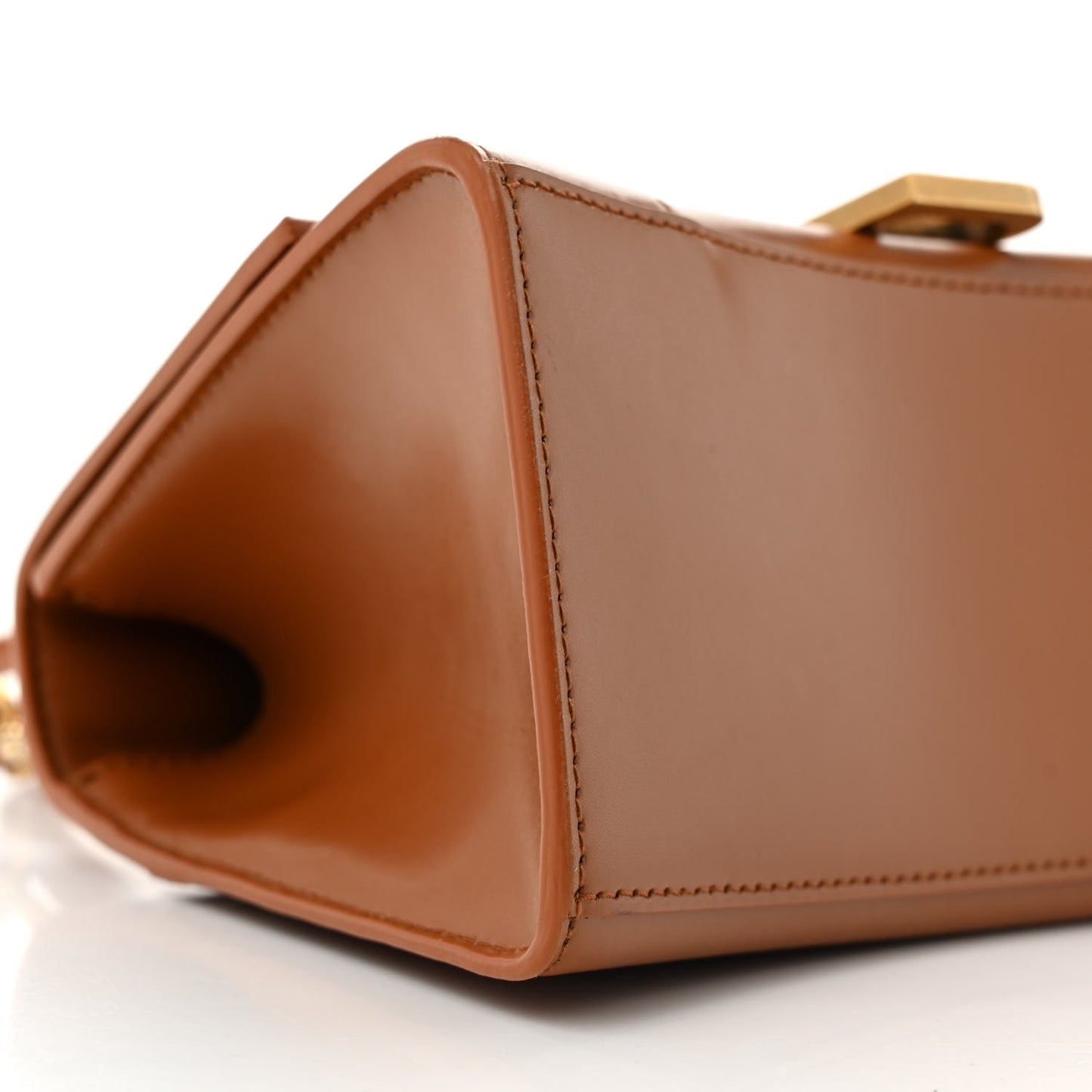 Shiny Box Calfskin Small Hourglass Top Handle Bag Camel