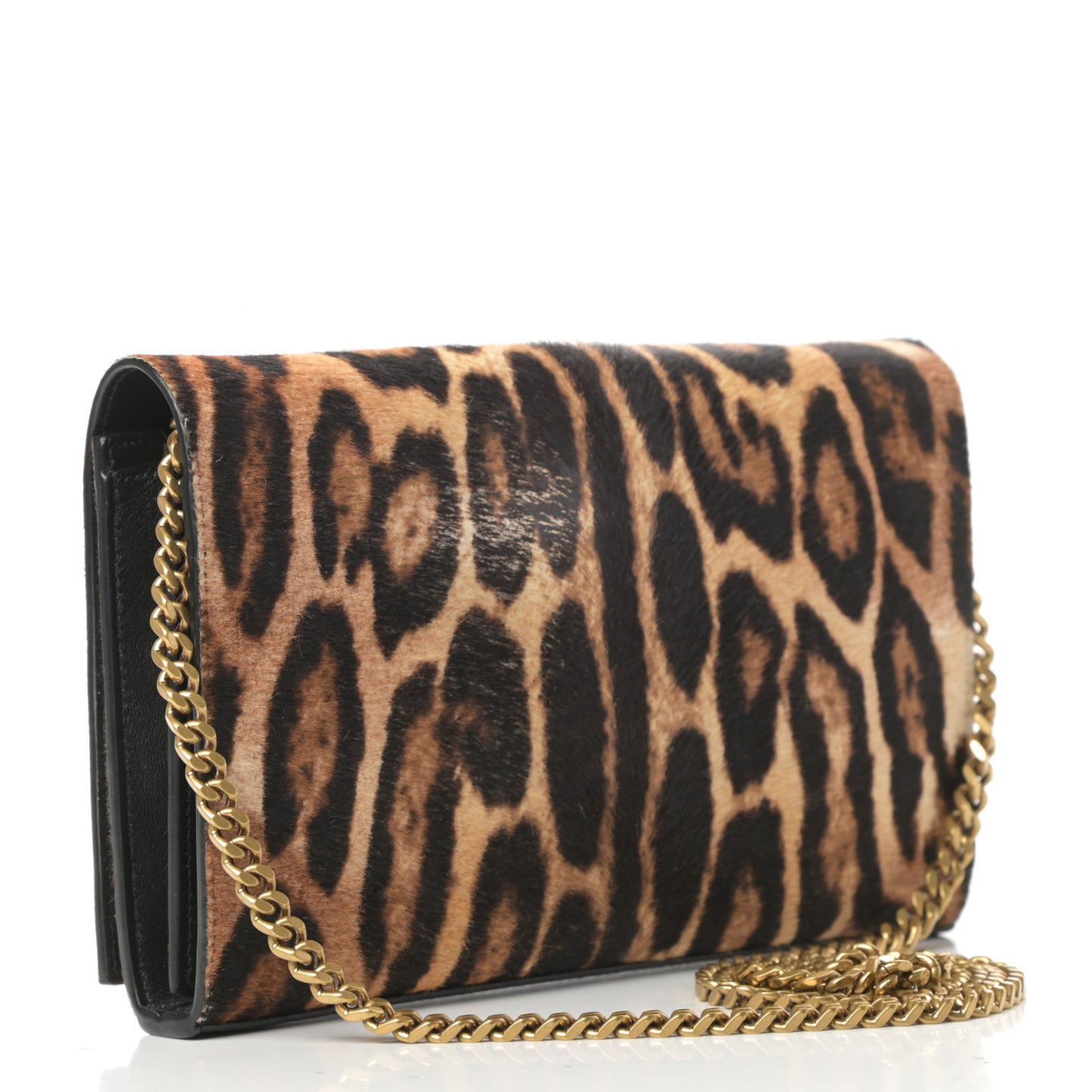 Calf Hair Monogram Chain Wallet Leopard