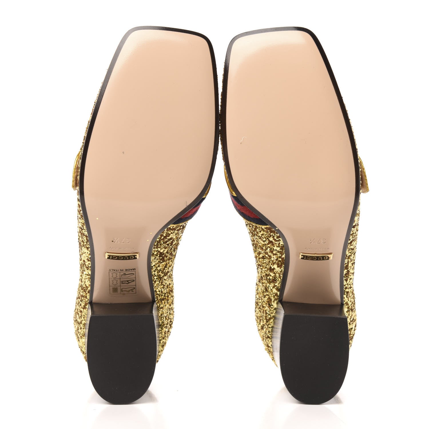 Gucci Glitter Nappa Web Peyton 75mm Loafer Pumps 37.5 Oro Vecchio 5 of 9