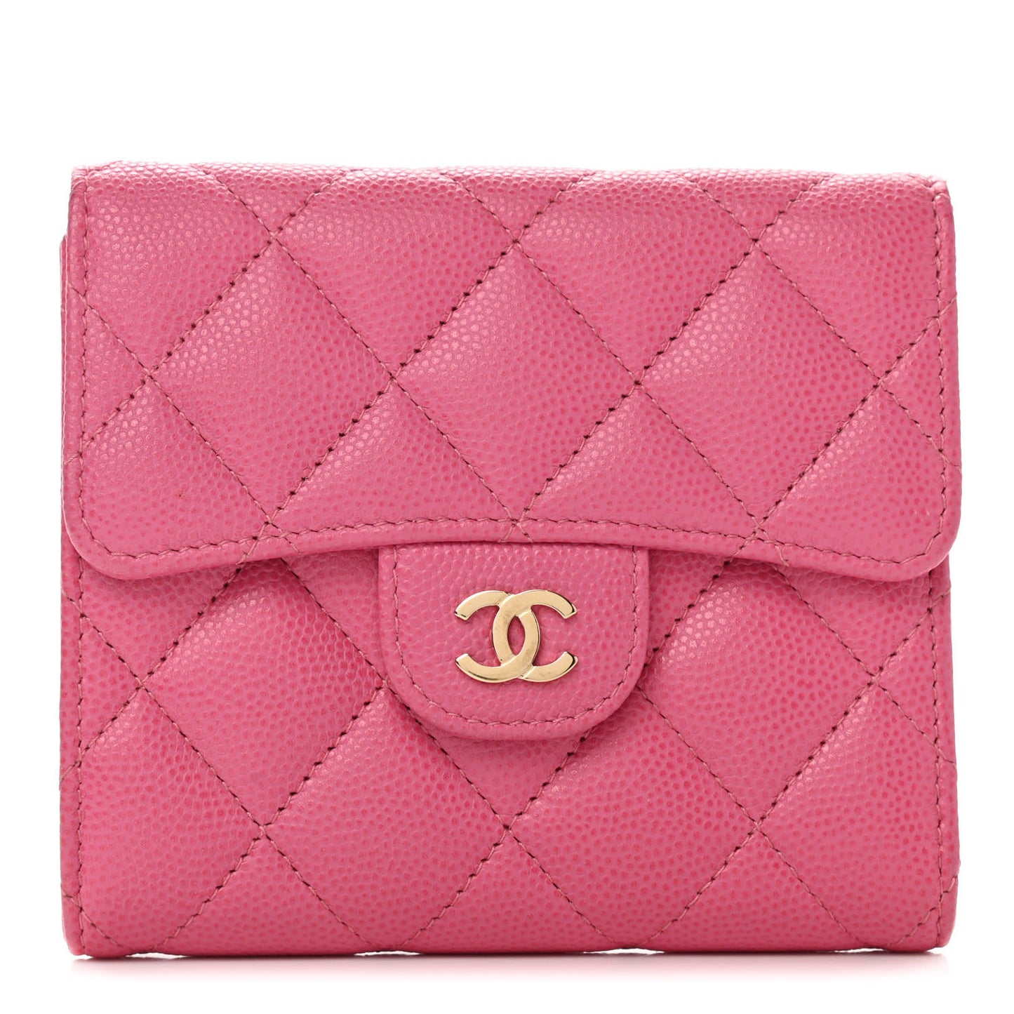 Caviar Quilted Compact Flap Wallet Pink