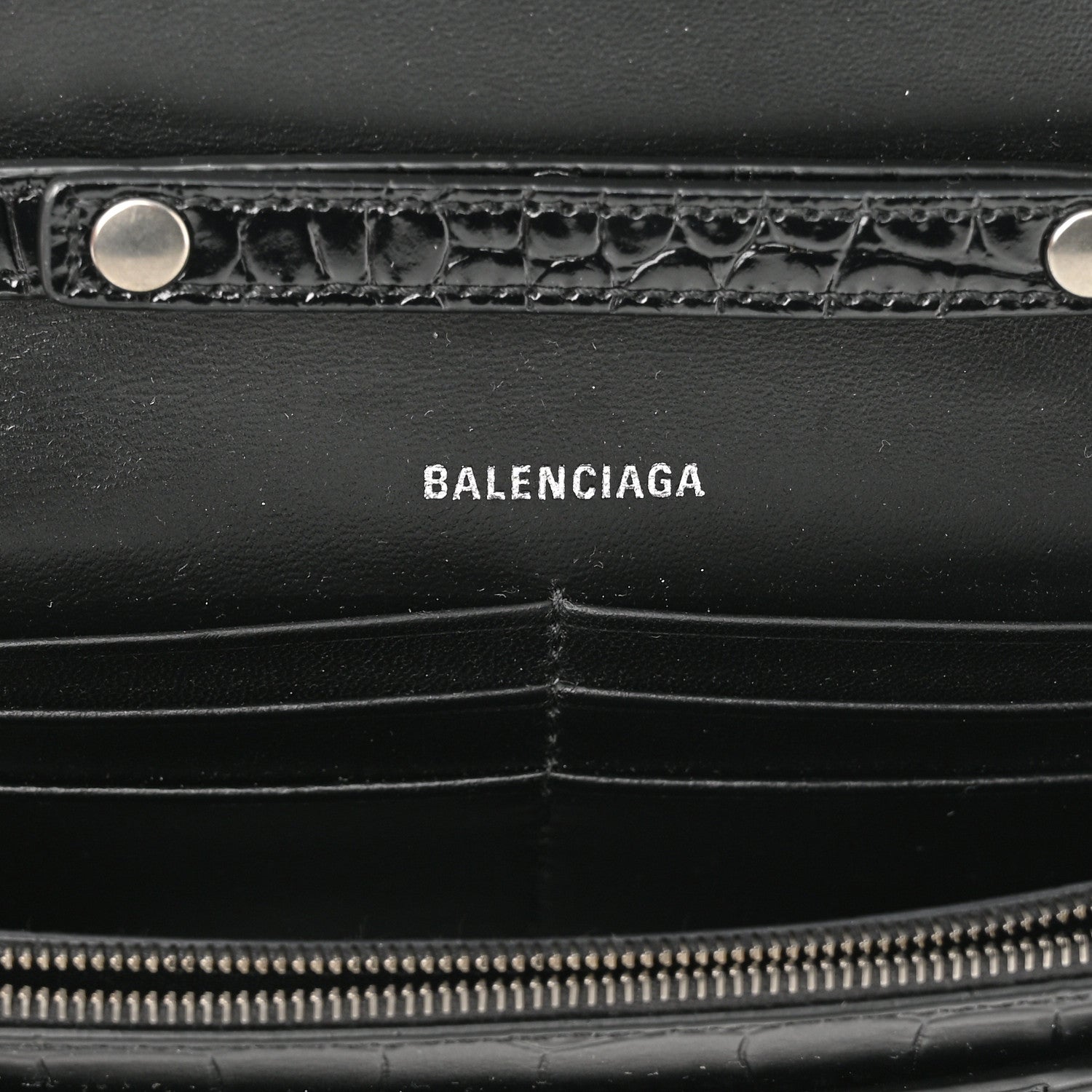 Balenciaga Shiny Calfskin Monochrome Crocodile Embossed Hourglass Chain Bag Black 6 of 9