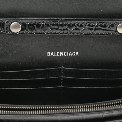 Balenciaga Shiny Calfskin Monochrome Crocodile Embossed Hourglass Chain Bag Black 6 of 9
