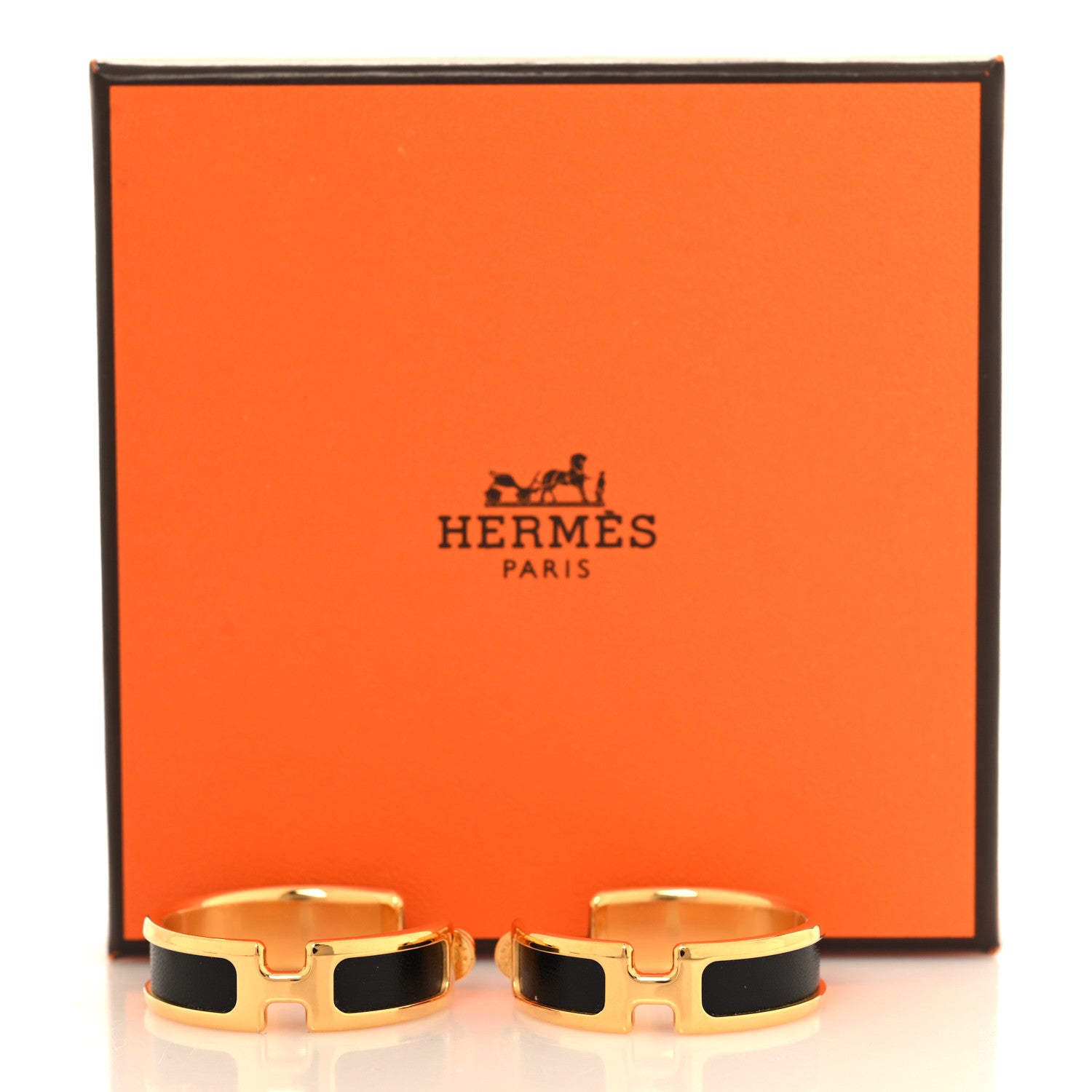 Hermes Box Calfskin Olympe Hoop Earrings Black 7 of 7