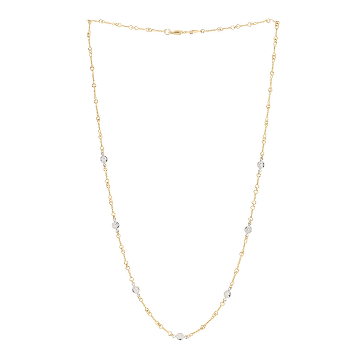 Roberto Coin 18K Yellow White Gold Diamond By the Inch Seven Station Dog Bone Necklace 2 of 4