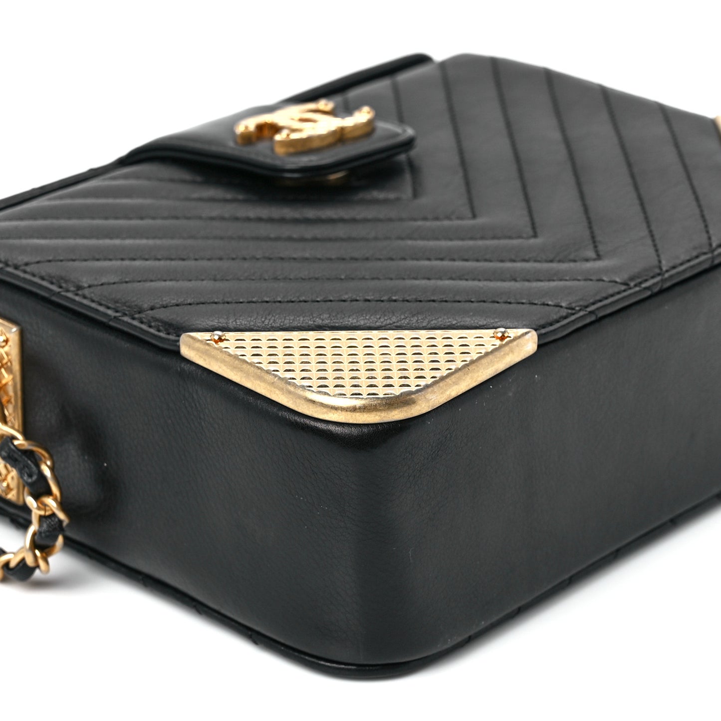 Calfskin Chevron Quilted Rock The Corner Minaudiere Bag Black