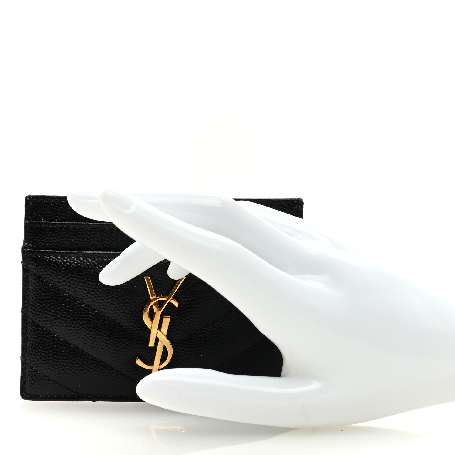 Saint Laurent Grain De Poudre Matelasse Chevron Monogram Credit Card Case Black 2 of 7