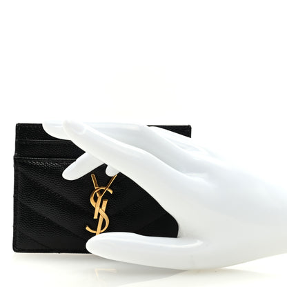 Saint Laurent Grain De Poudre Matelasse Chevron Monogram Credit Card Case Black 2 of 7