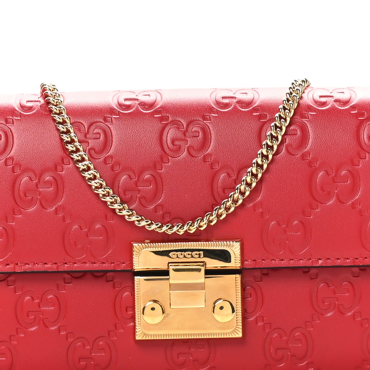 Guccissima Padlock Continental Chain Wallet Hibiscus Red