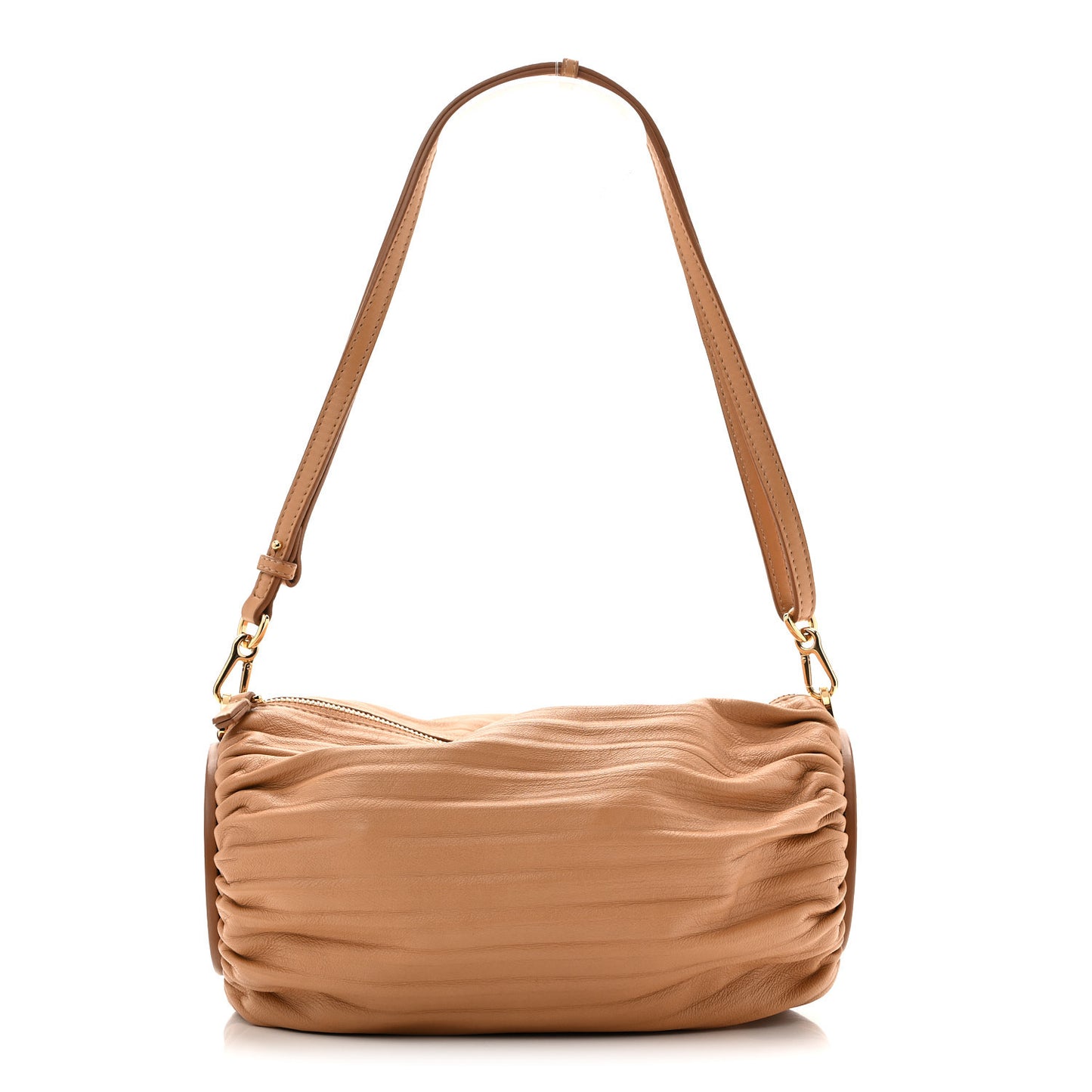 Lambskin Pleated Bracelet Pouch Shoulder Bag Warm Desert