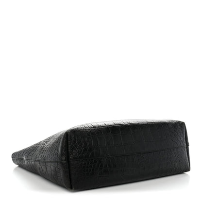Saint Laurent Calfskin Crocodile Embossed Shopping Tote Black 5 of 16