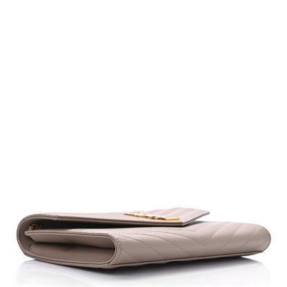 Saint Laurent Grain De Poudre Matelasse Chevron Monogram Envelope Clutch Dark Beige 3 of 7