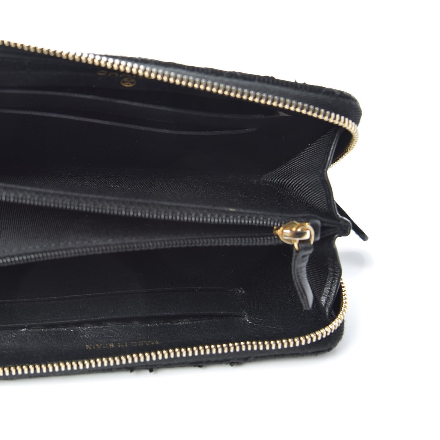 Calfskin Quilted Pixel Effect Medium Zip Around Wallet Black