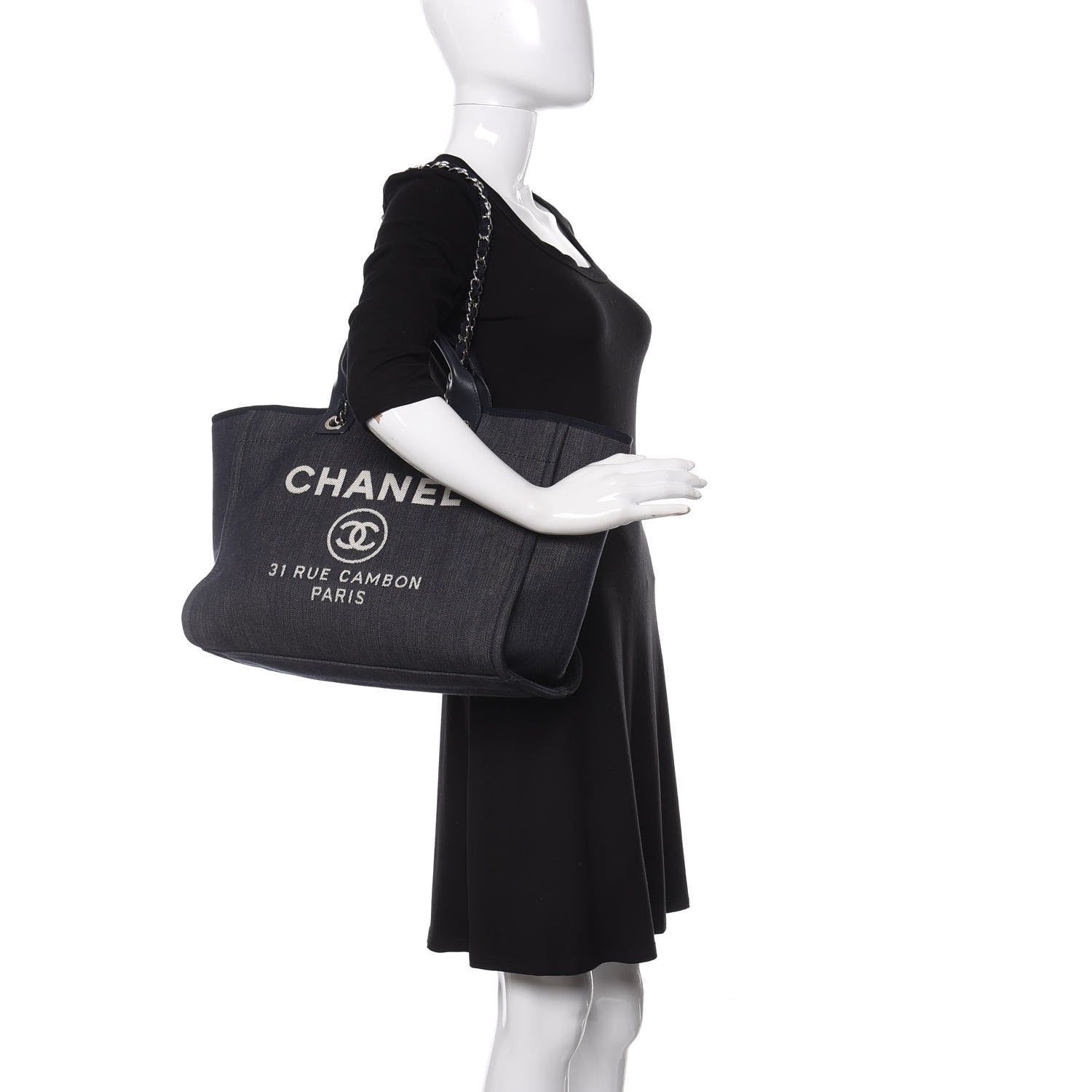 Chanel Denim Medium Deauville Tote Dark Blue 2 of 10