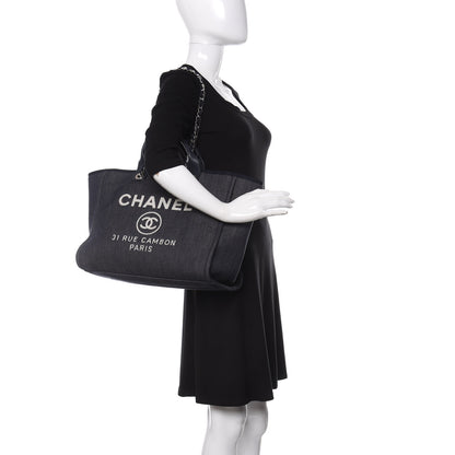 Chanel Denim Medium Deauville Tote Dark Blue 2 of 10