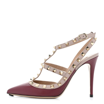 Valentino Garavani Calfskin Nappa Rockstud Ankle Strap 100mm Pumps 38 Rubin Poudre 1 of 12