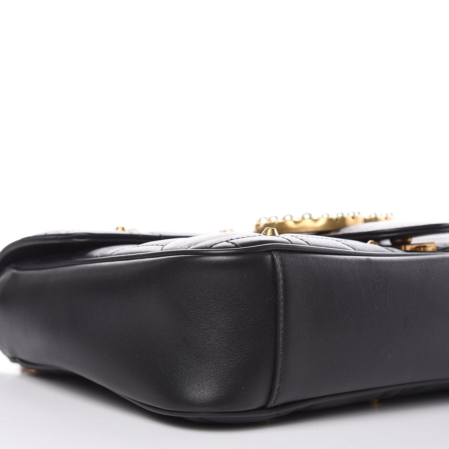 Calfskin Matelasse Studded Medium Pearly GG Marmont Shoulder Bag Black