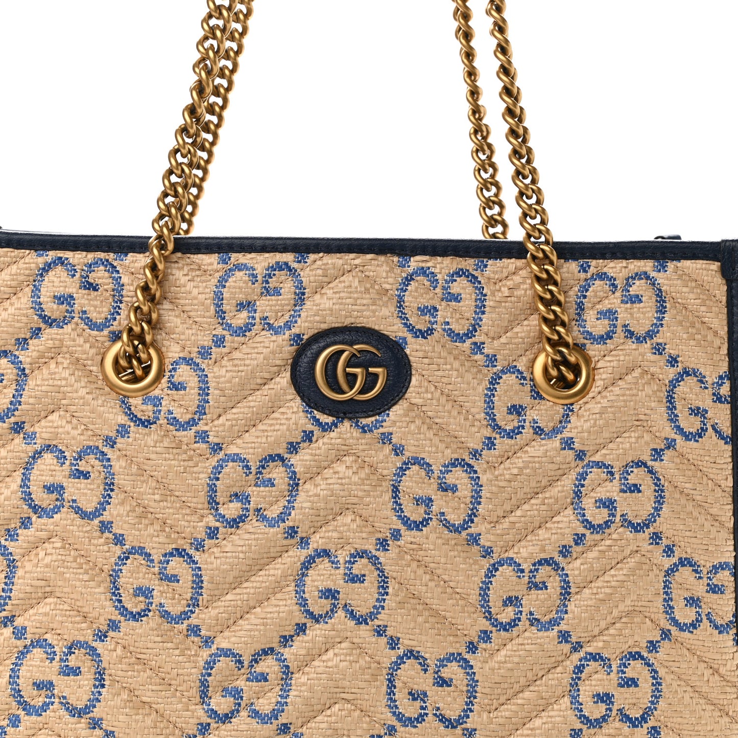 Raffia GG Monogram Matelasse Medium GG Marmont Shoulder Tote Natural Royale Off White
