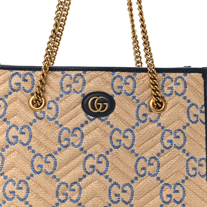 Gucci Raffia GG Monogram Matelasse Medium GG Marmont Shoulder Tote Natural Royale Off White 8 of 11