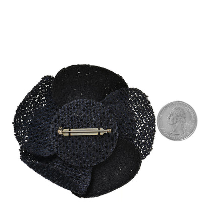 Chanel Tweed Camellia Pin Brooch Navy Blue 2 of 3