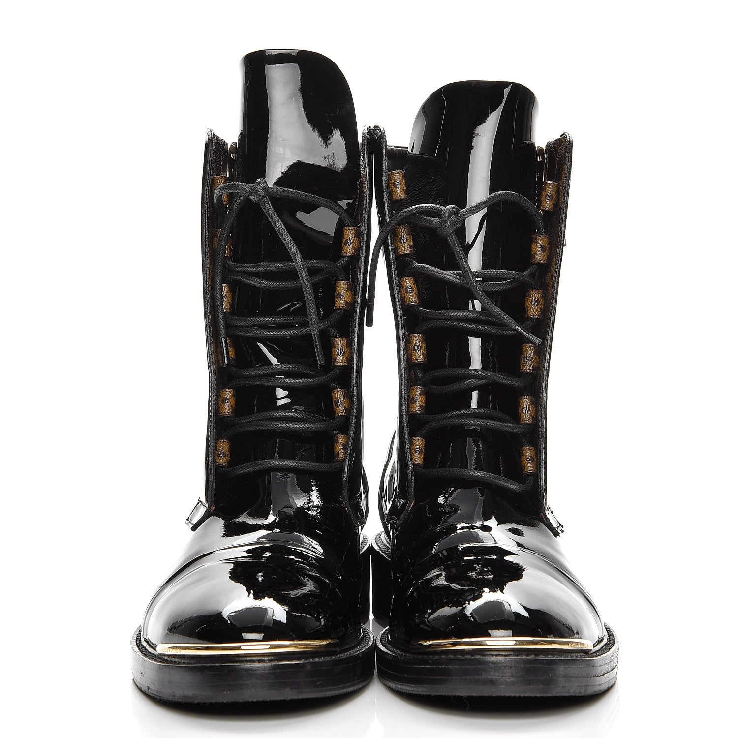 Louis Vuitton Patent Calfskin Monogram Macadam Ranger Combat Boots 38.5 Black 2 of 9