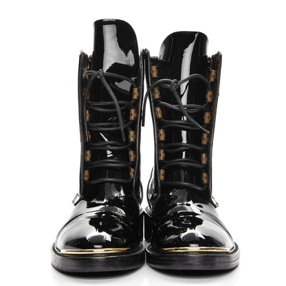 Louis Vuitton Patent Calfskin Monogram Macadam Ranger Combat Boots 38.5 Black 2 of 9