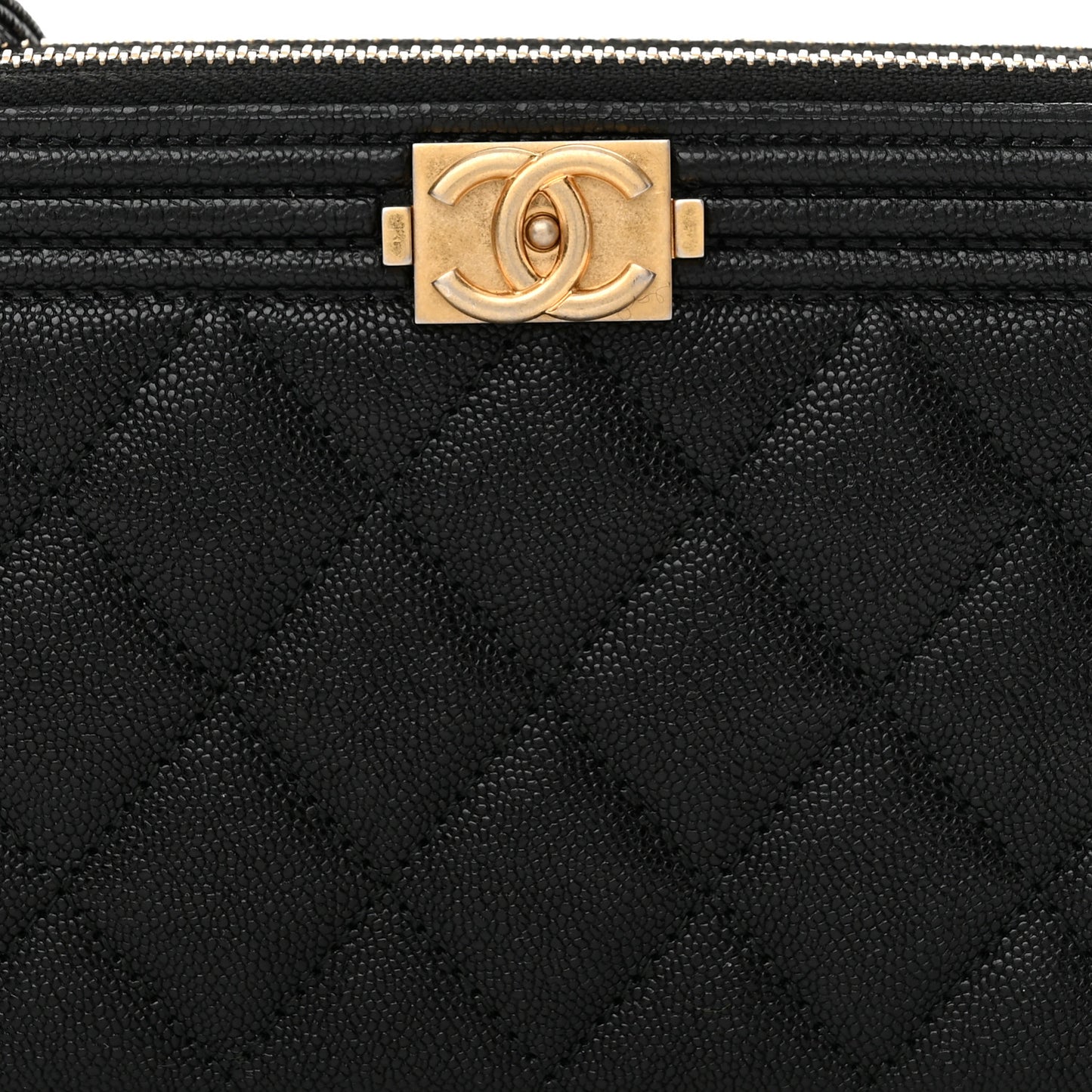 Caviar Quilted Small Boy Clutch With Chain Black
