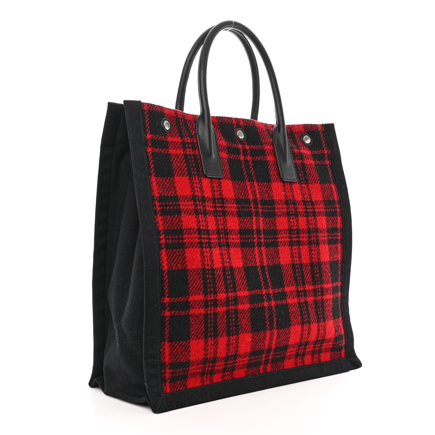Saint Laurent Wool Tartan Rive Gauche Noe Tote Red Black 3 of 12