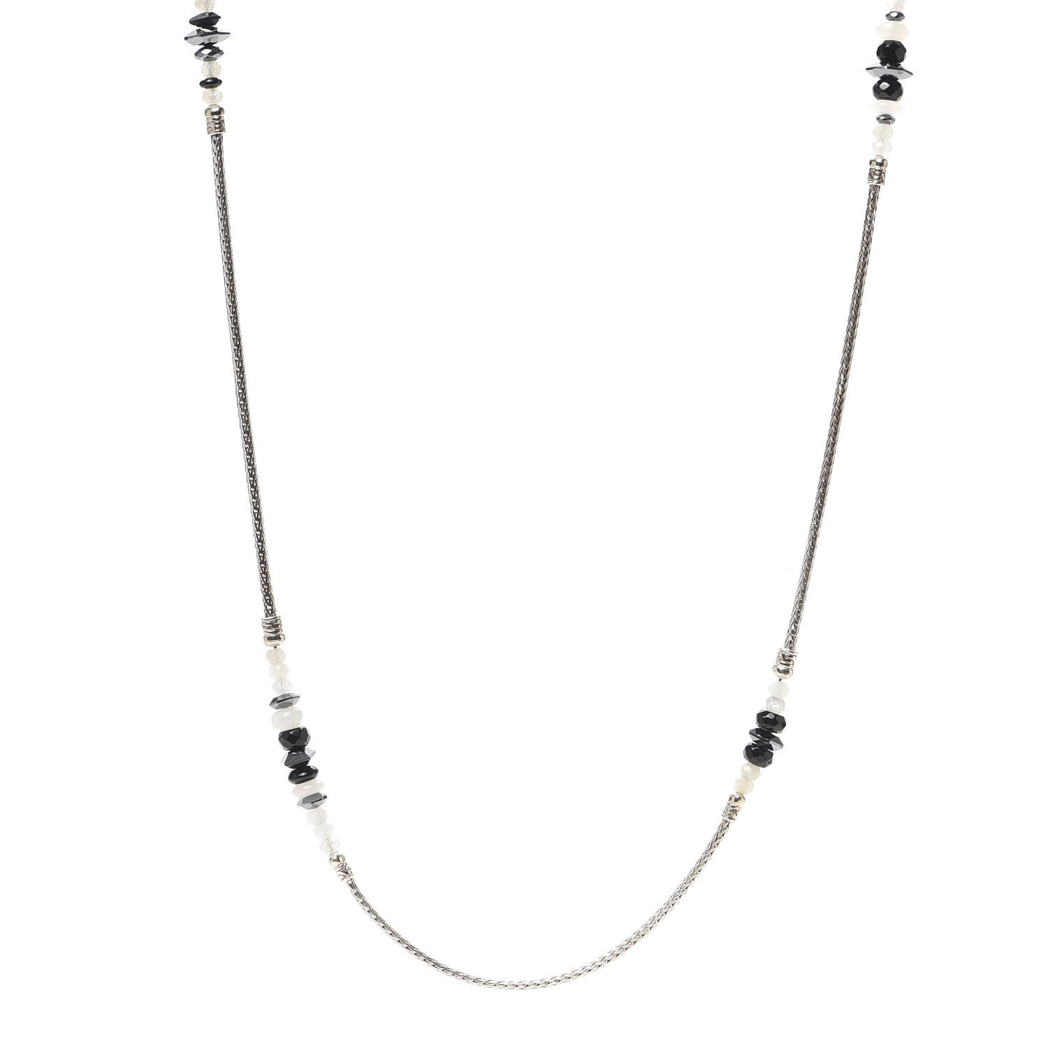John Hardy Sterling Silver Hematite Moonstone Black Onyx Classic Chain Station Necklace 1 of 5