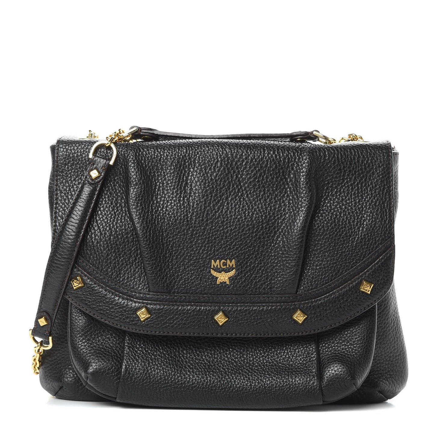 Grained Calfskin Studded Shoulder Bag Black