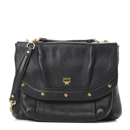 MCM Grained Calfskin Studded Shoulder Bag Black 1 of 13