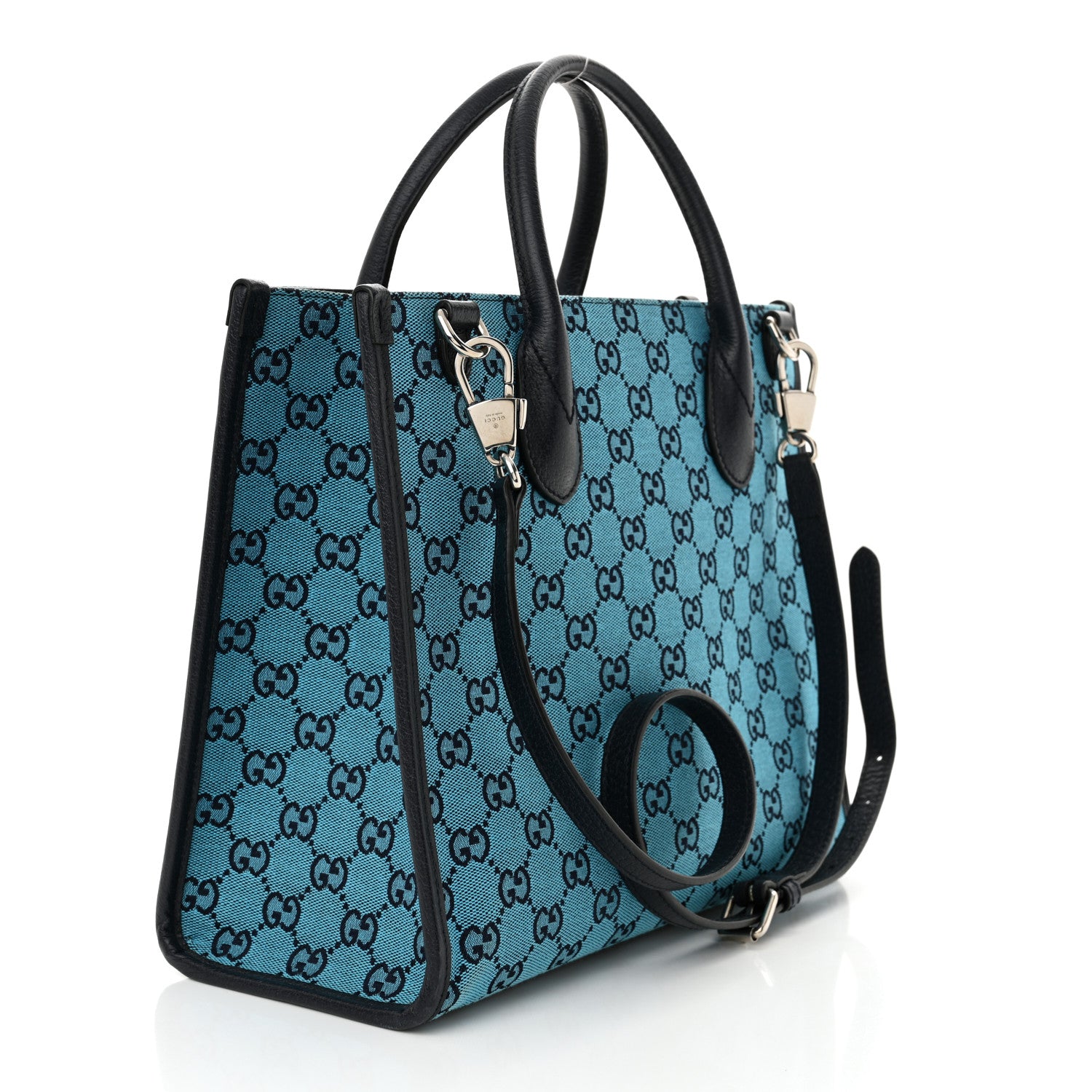 Gucci Monogram Multicolor Textured Dollar Calfskin Small Retro Interlocking G Tote Bag Light Blue 3 of 13