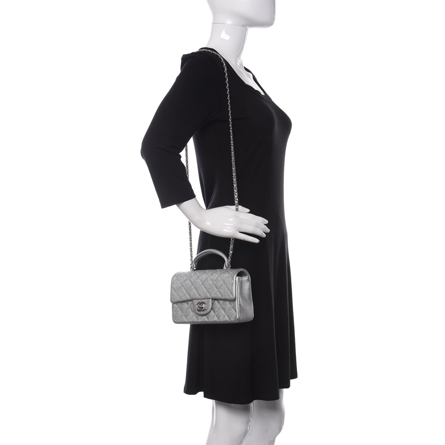 Chanel Metallic Caviar Quilted Mini Top Handle Rectangular Flap Silver 2 of 10