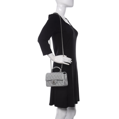 Chanel Metallic Caviar Quilted Mini Top Handle Rectangular Flap Silver 2 of 10