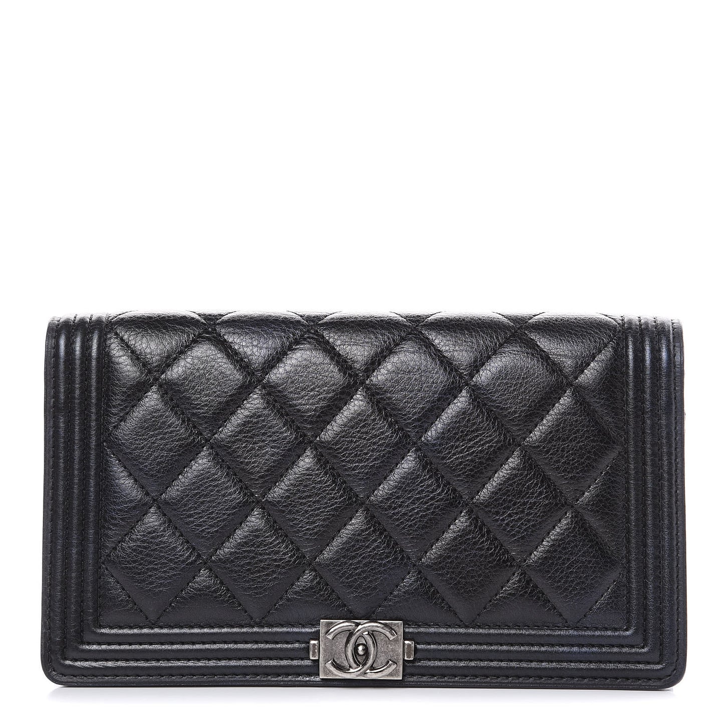 Calfskin Quilted Boy Yen Wallet Black