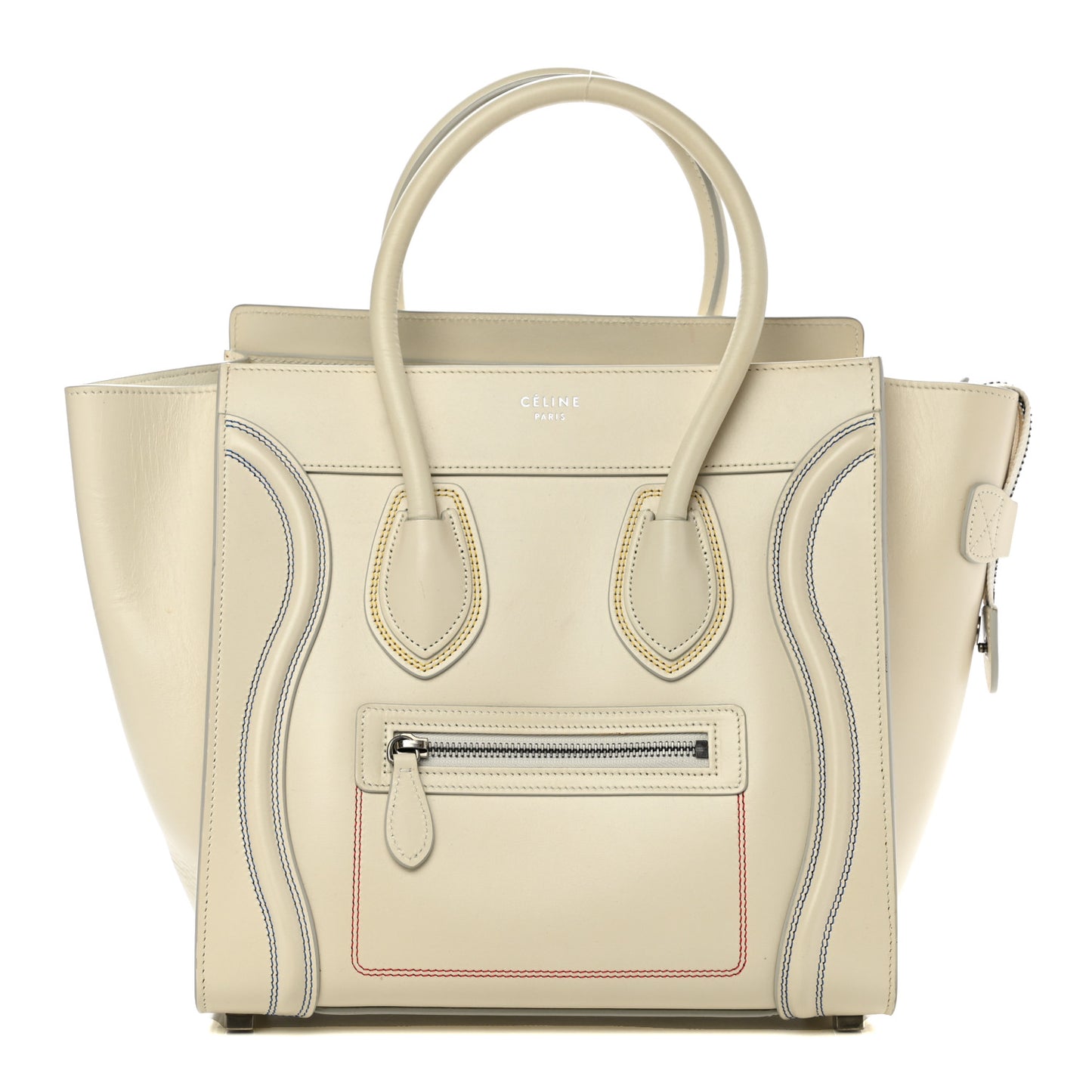 Smooth Calfskin Multicolor Double Stitching Micro Luggage White