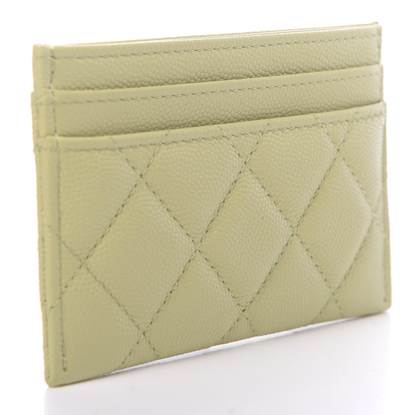 Caviar Quilted French New Wave Card Holder Light Green