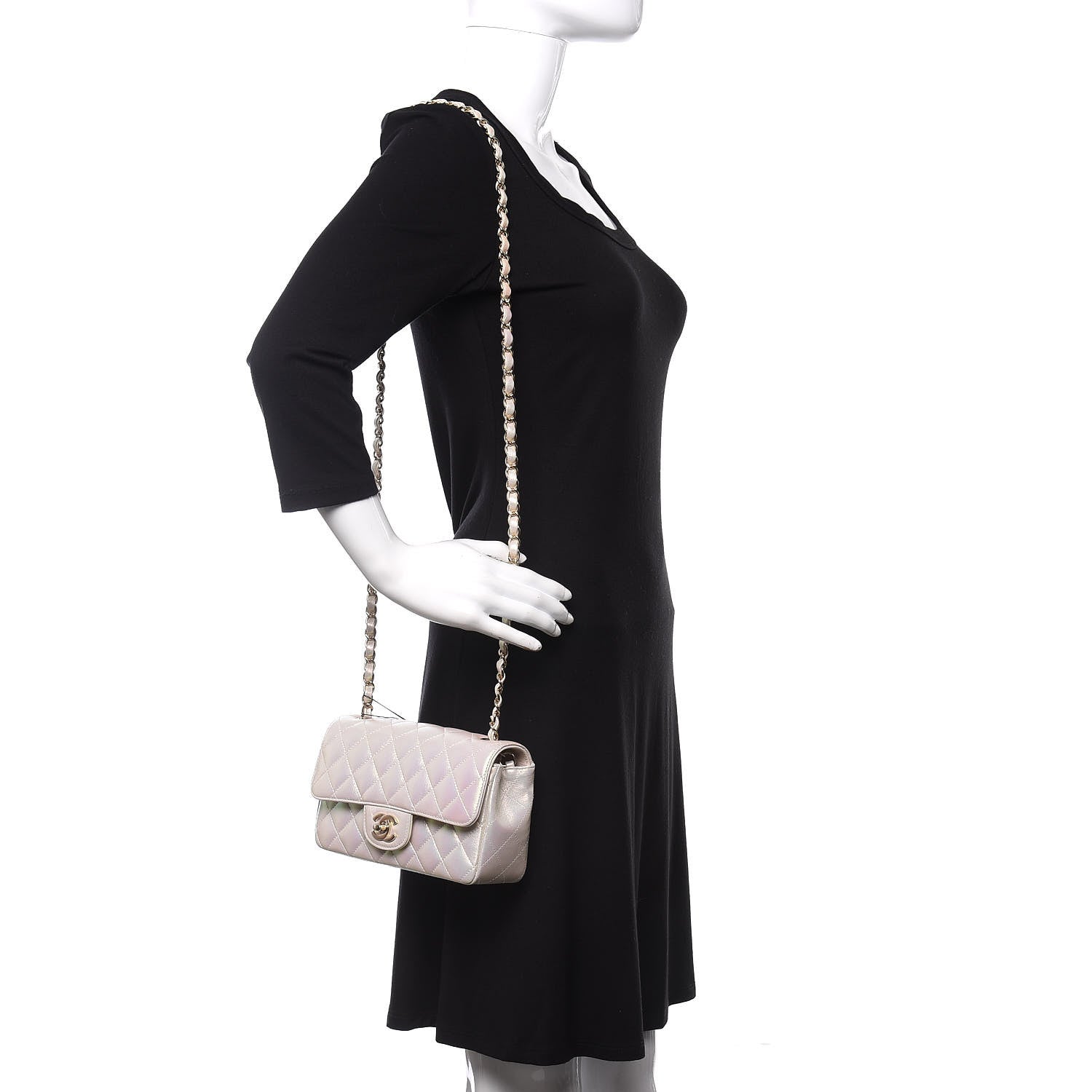 Chanel Iridescent Lambskin Quilted Mini Rectangular Flap Ivory 2 of 11