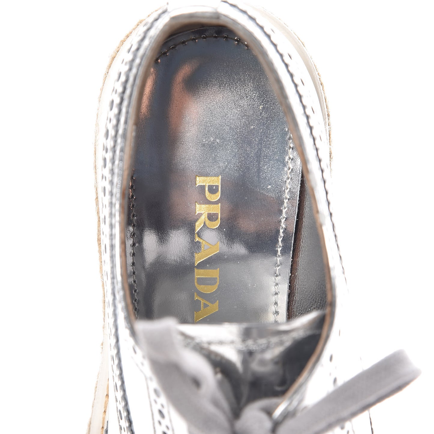 Metallic Calfskin Platform Oxfords 36.5 Argento