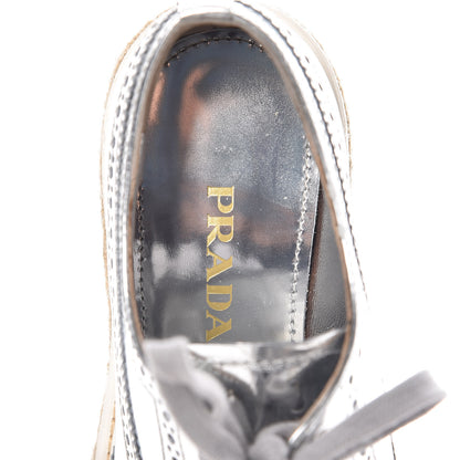 Prada Metallic Calfskin Platform Oxfords 36.5 Argento 9 of 11