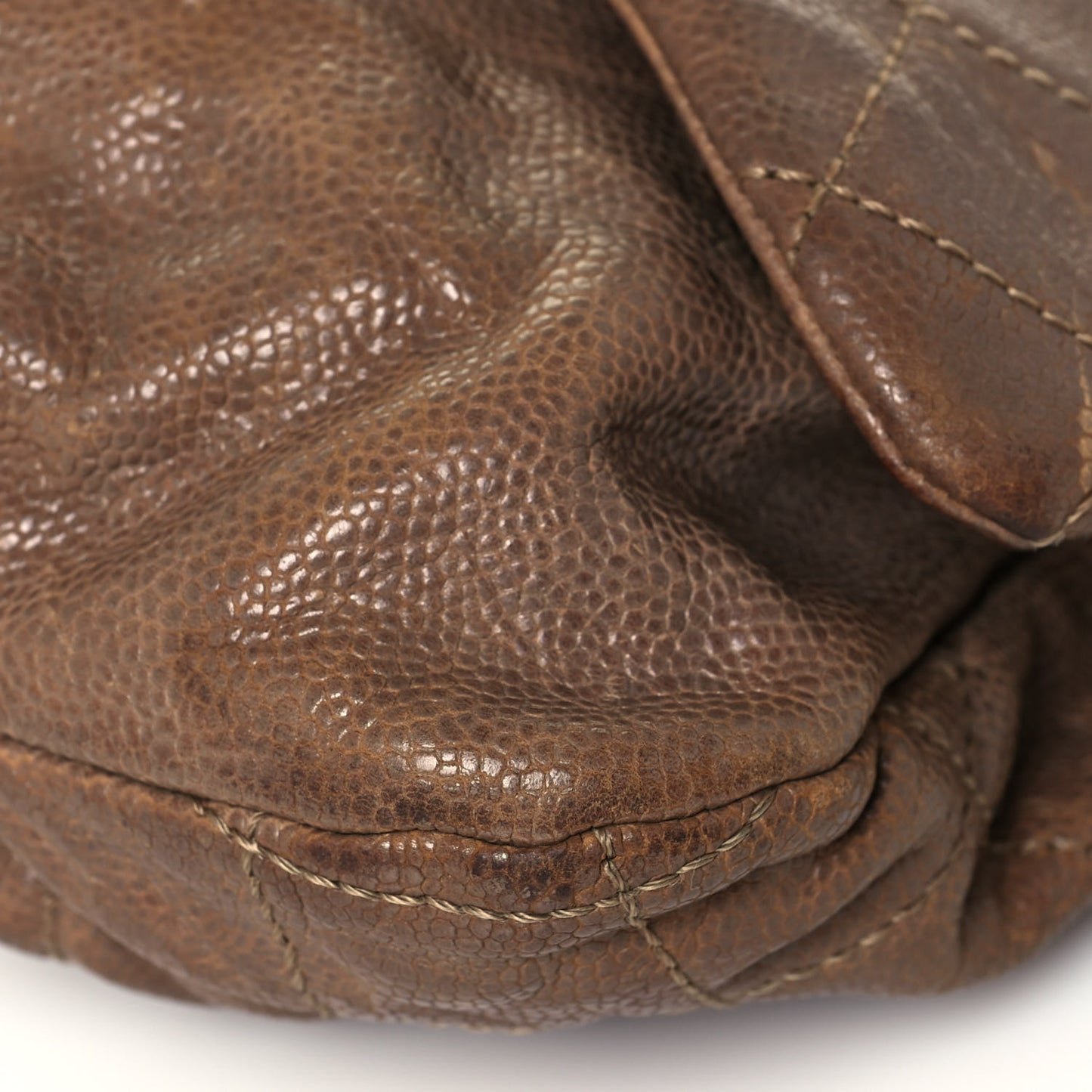 Caviar Quilted Medium Elastic Flap Brown
