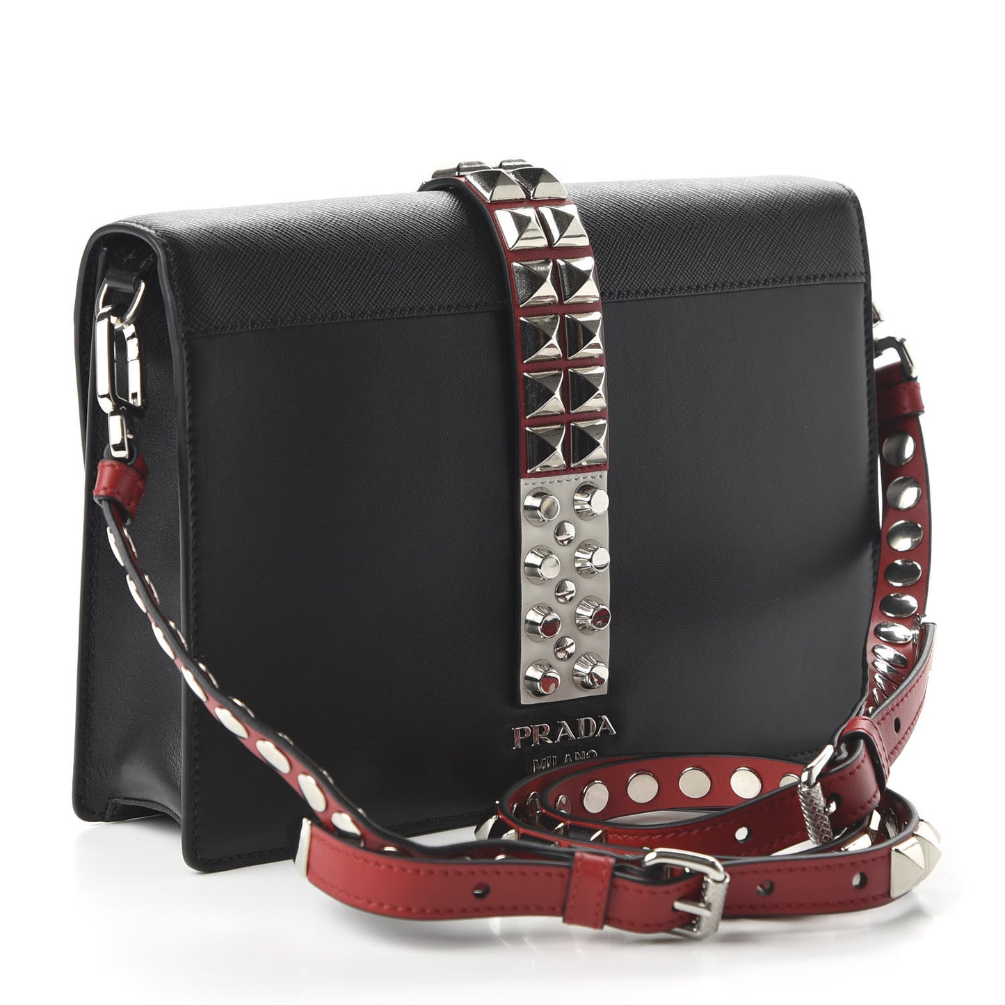 Saffiano City Calfskin Studded Large Elektra Shoulder Bag Black Fuoco