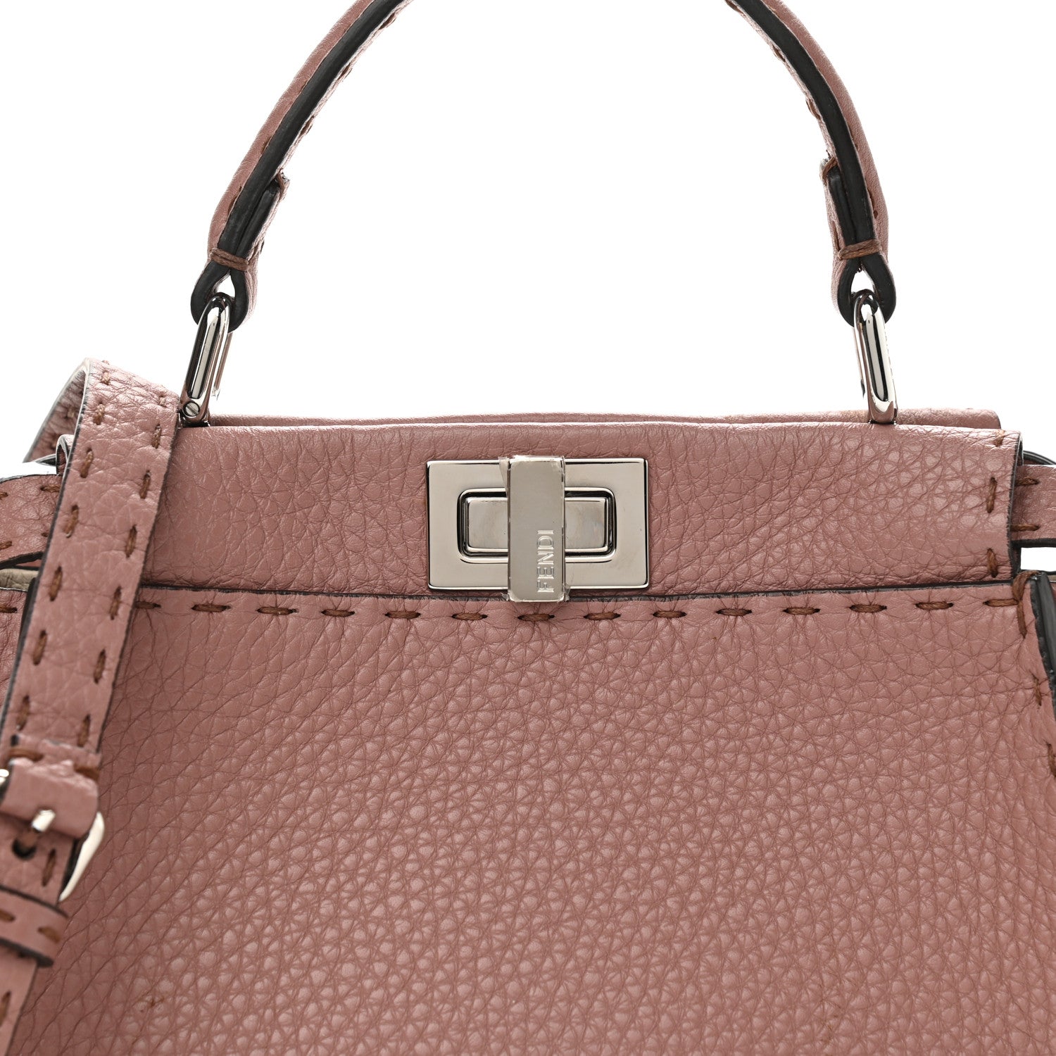 Fendi Cuoio Romano Selleria Bi-Color Mini Peekaboo Iconic Satchel English Rose Camelia 9 of 9