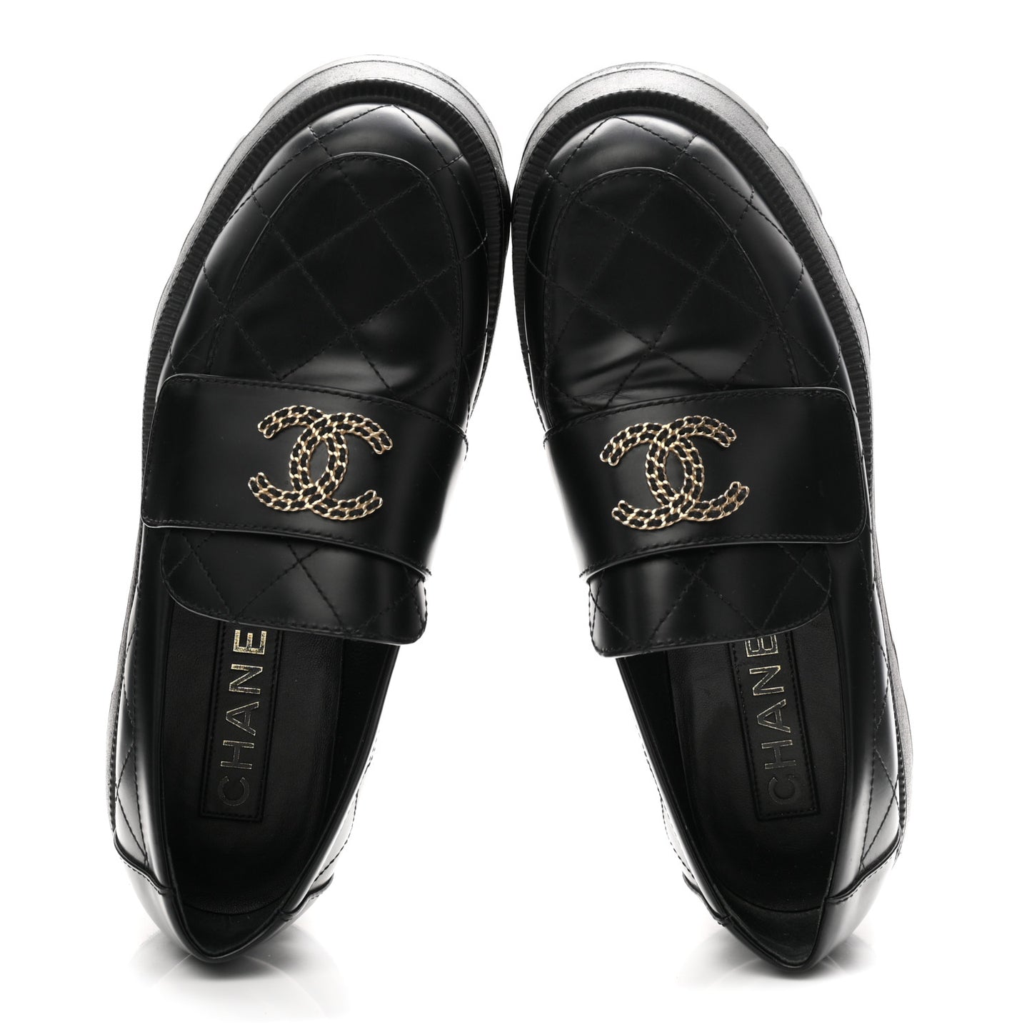 Calfskin Stitched CC Loafers 38.5 Black