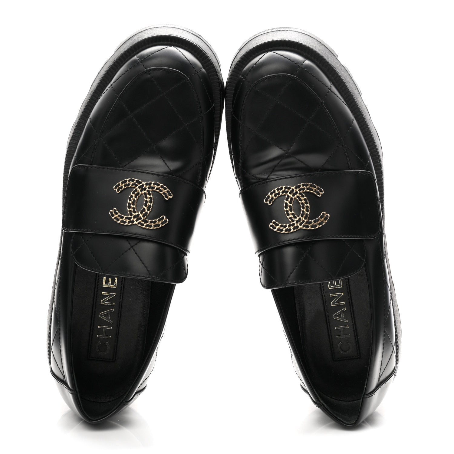 Chanel Calfskin Stitched CC Loafers 38.5 Black 2 of 10